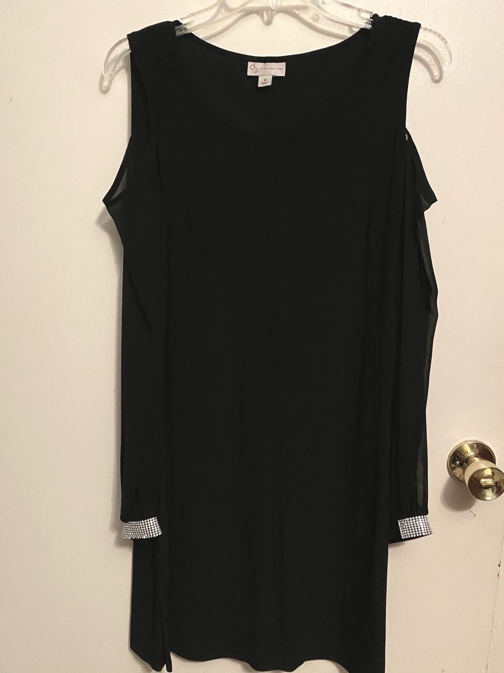 Black Cold-Shoulder Long Sleeve Dress with Embellished Cuffs